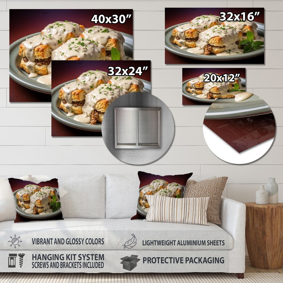 Designart "White Gourmet Gravy Desserts I" Desserts Metal Wall Art - White Metal Wall Décor Traditional Metal Art Work