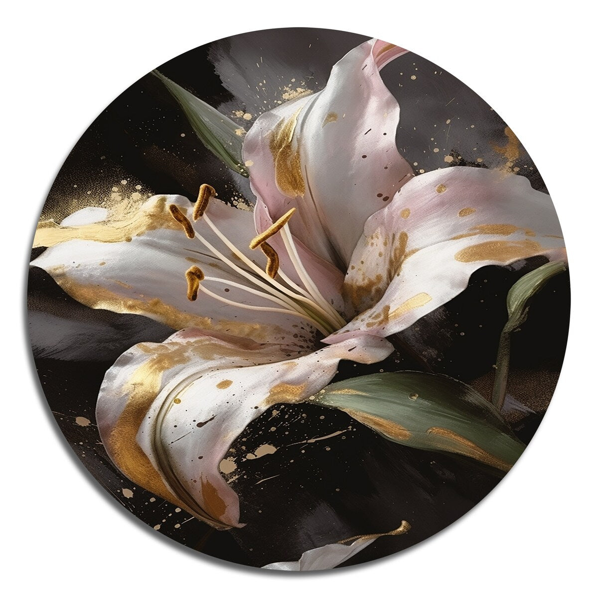Designart "White Graceful Lilies III" Floral Lily Metal Round Wall Art