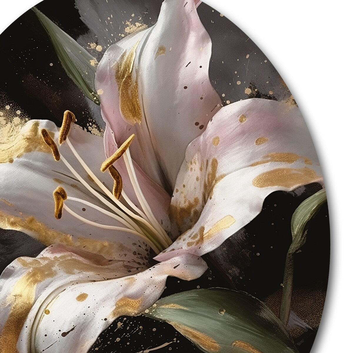 Designart "White Graceful Lilies III" Floral Lily Metal Round Wall Art