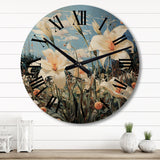 Designart "White Green Lilies Dreams" Floral Oversized Wood Wall Clock