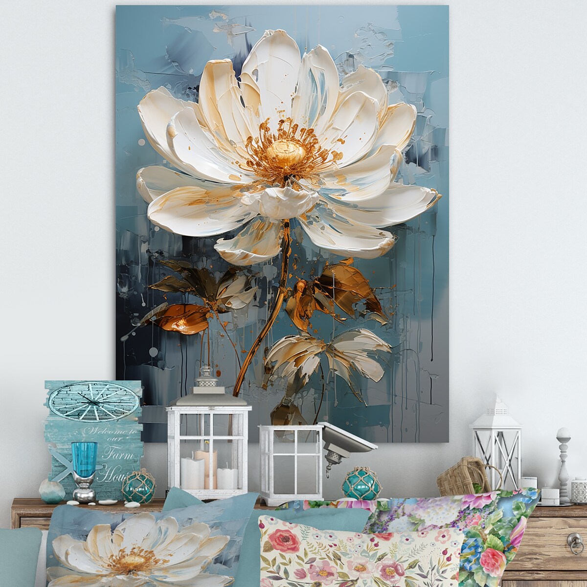 Designart "White Lotus Tranquility " Lotus Wall Art