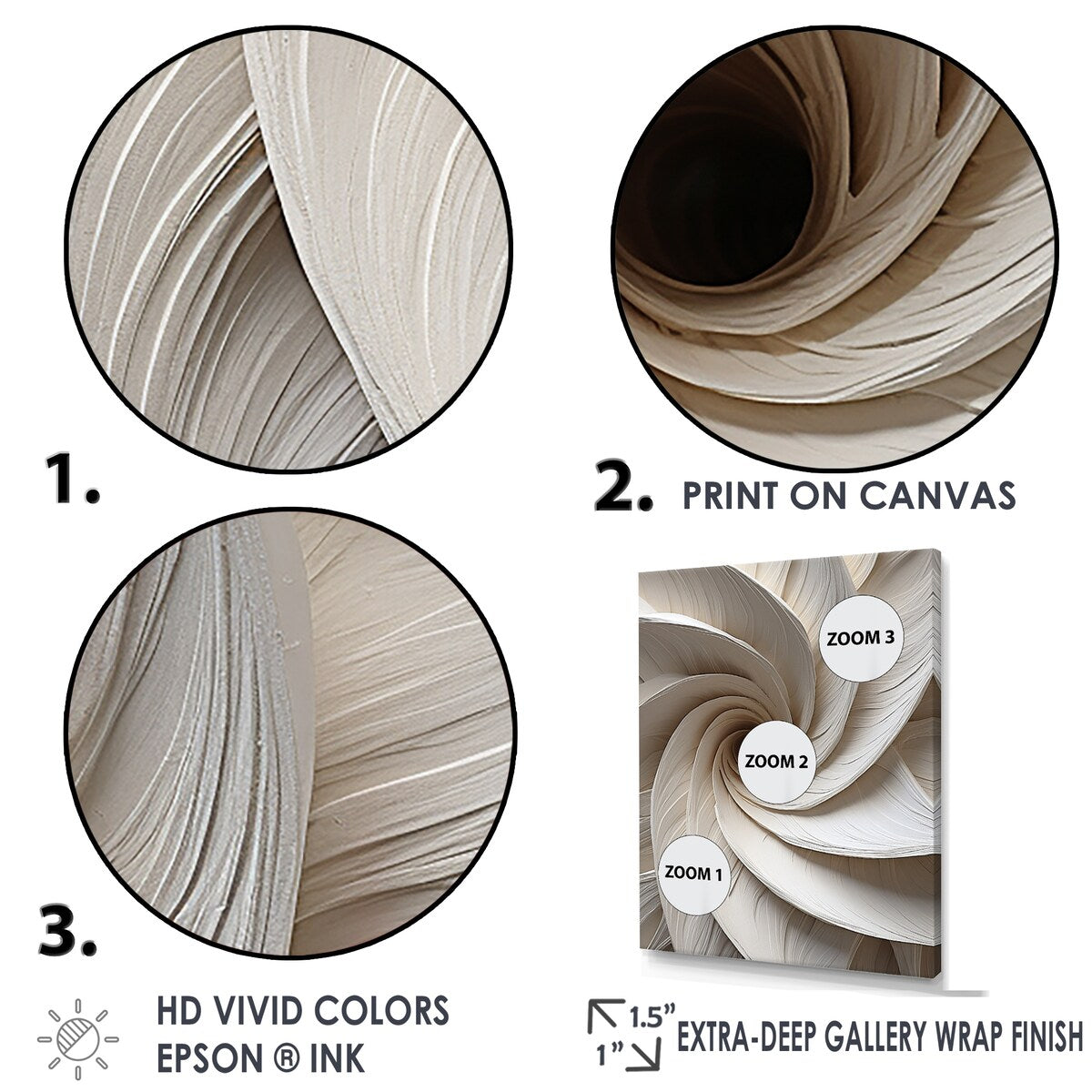 Designart "White Minimalism Spiral Poteries " Abstract Spirals Framed Canvas Art Print