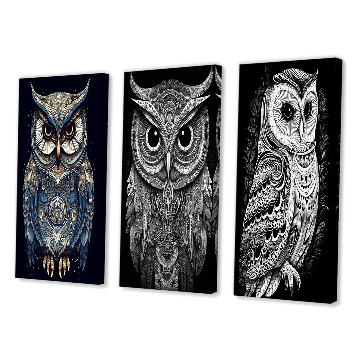 Designart "White Owl Magic" Animals Owl Wall Art Set Of 3 - Children's Art Printed Art Set For Bedroom