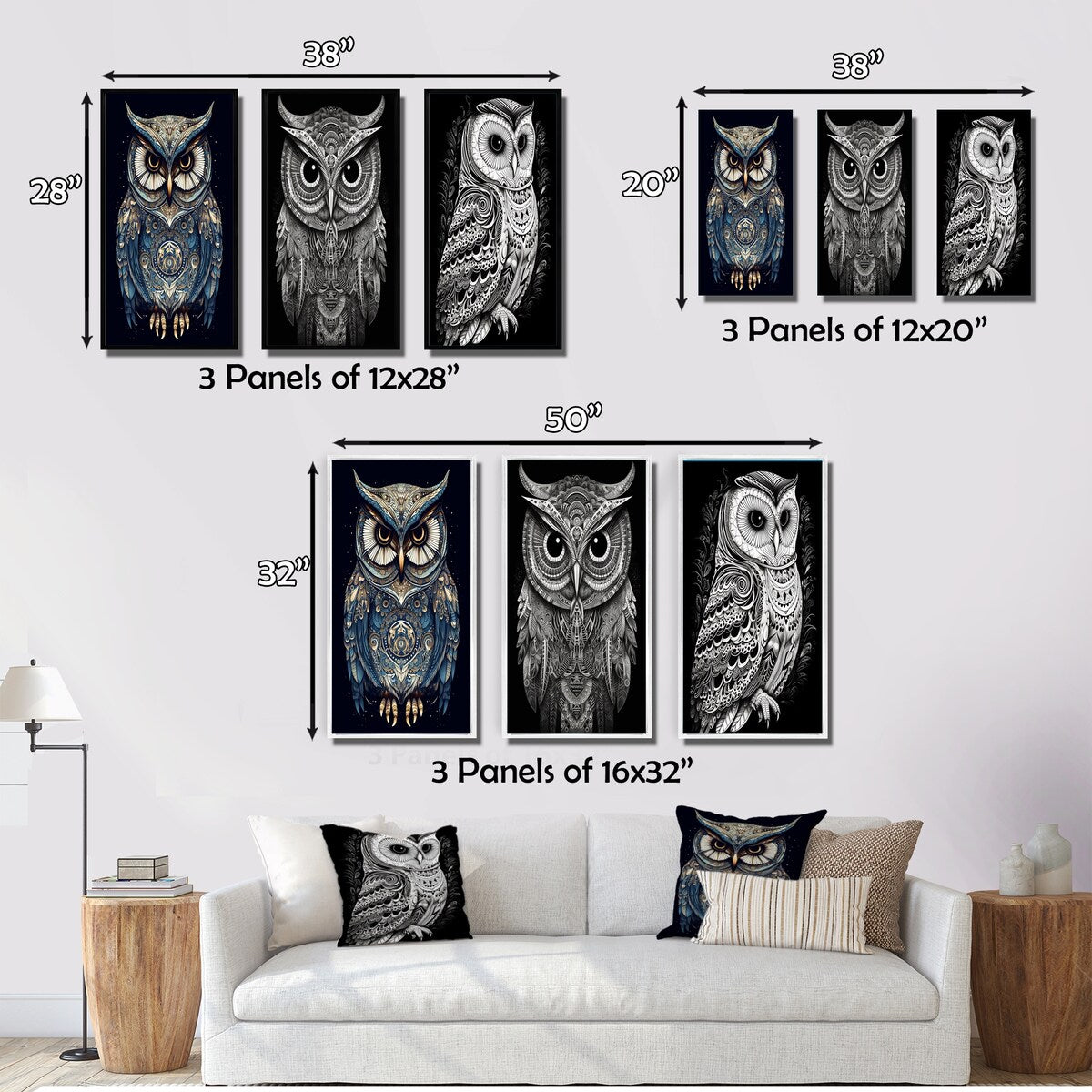 Designart "White Owl Magic" Animals Owl Wall Art Set Of 3 - Children's Art Printed Art Set For Bedroom