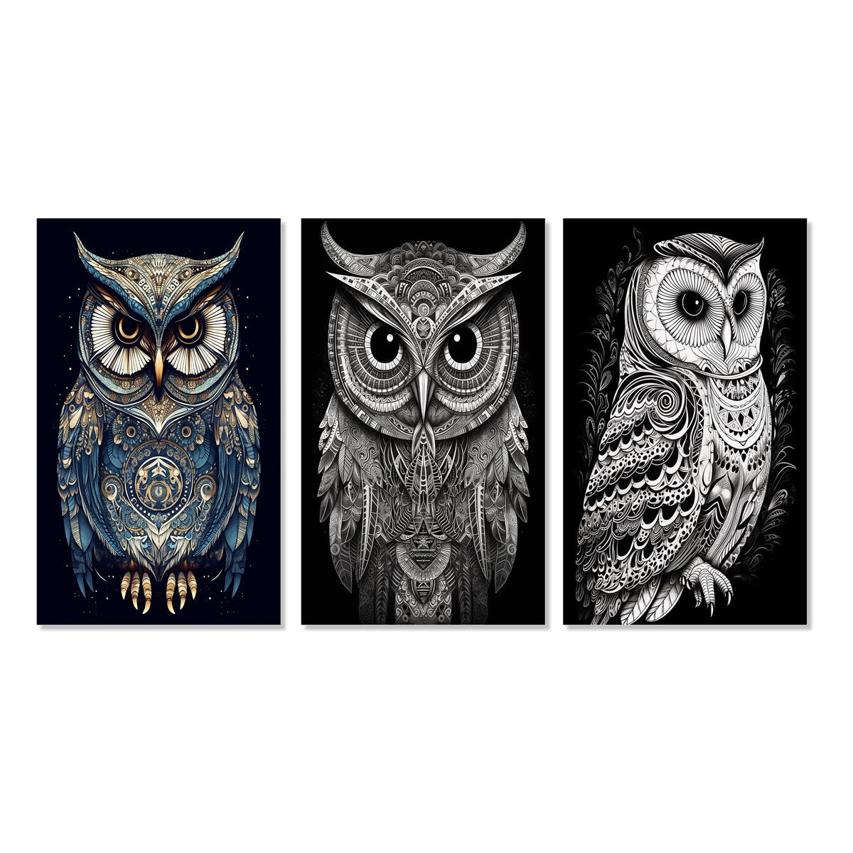 Designart "White Owl Magic" Animals Owl Wall Art Set Of 3 - Children's Art Printed Art Set For Bedroom