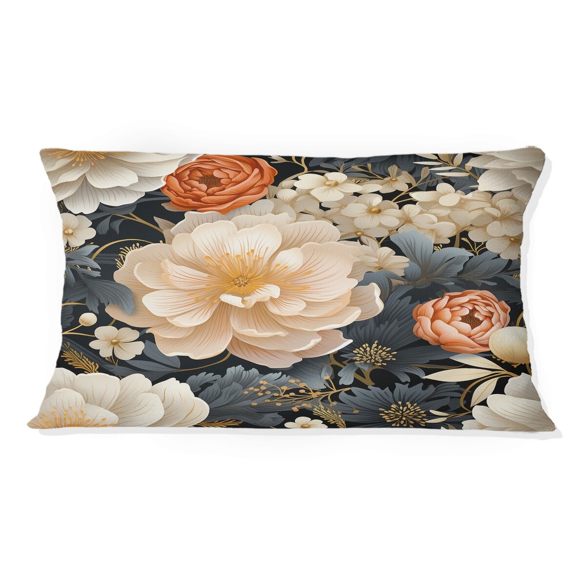 Designart "White Peonies Cottage Collage" Floral Printed Throw Pillow