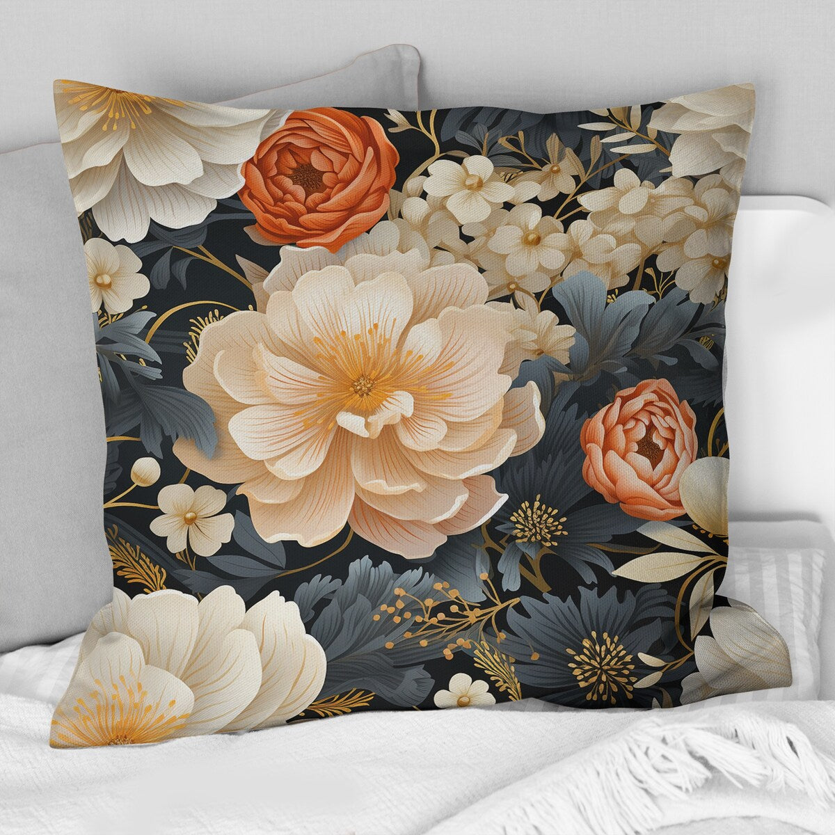 Designart "White Peonies Cottage Collage" Floral Printed Throw Pillow