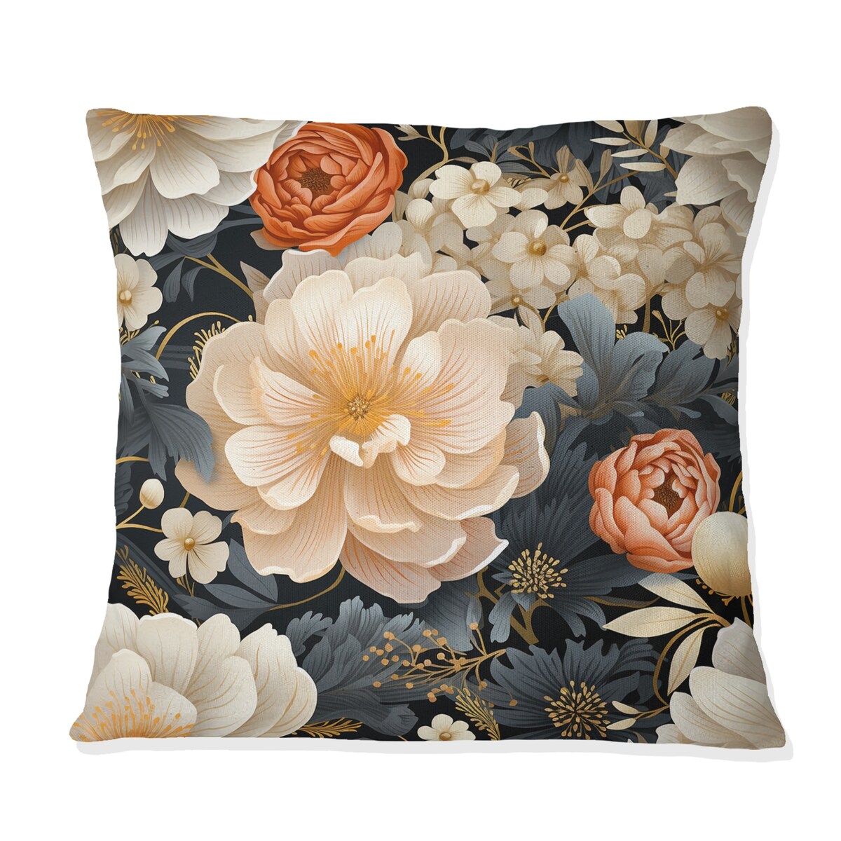 Designart "White Peonies Cottage Collage" Floral Printed Throw Pillow