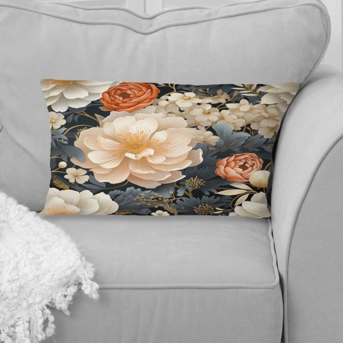 Designart "White Peonies Cottage Collage" Floral Printed Throw Pillow