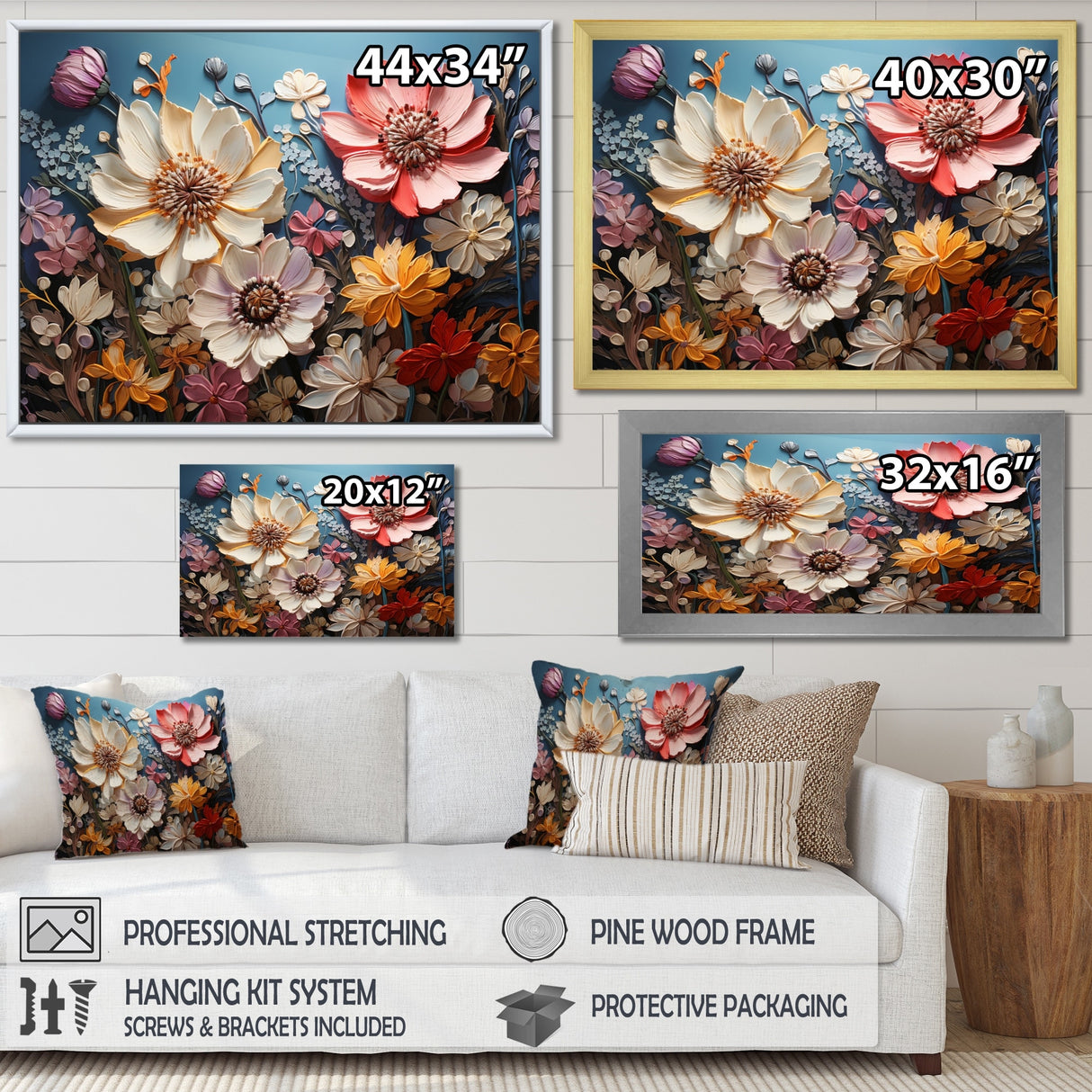 Designart "White Pink Wildflowers Natures Symphony IV" Wildflowers Framed Wall Art Prints