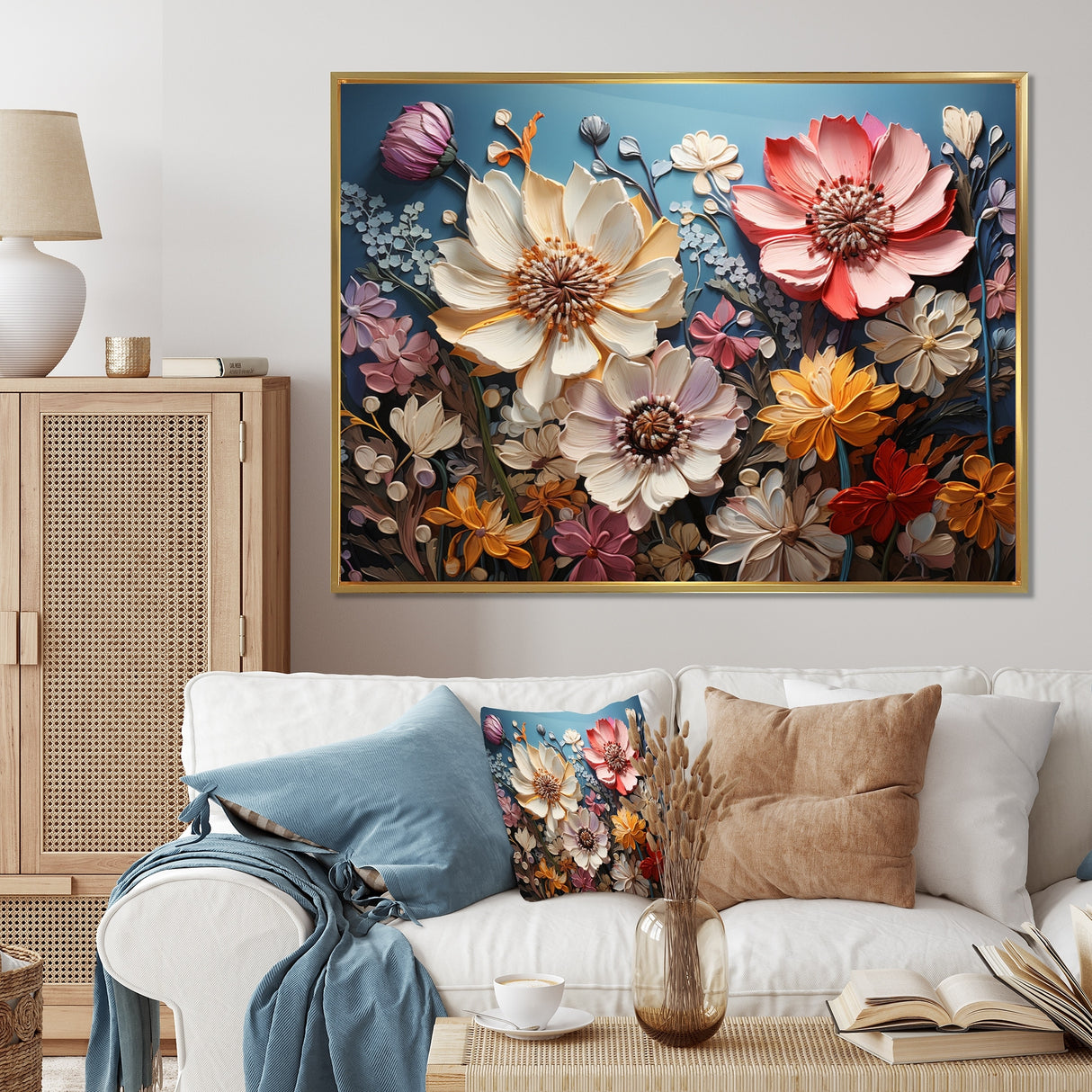 Designart "White Pink Wildflowers Natures Symphony IV" Wildflowers Framed Wall Art Prints