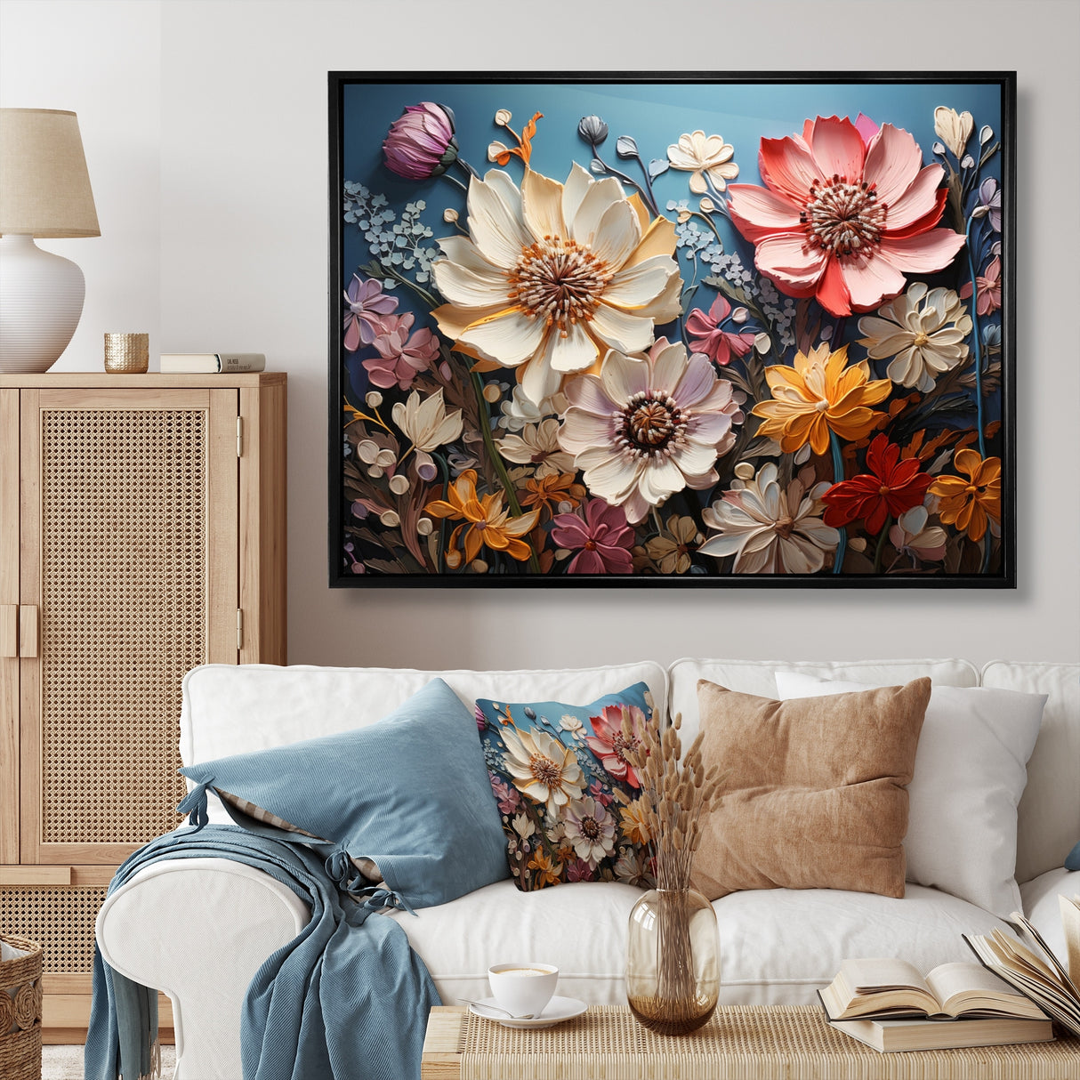 Designart "White Pink Wildflowers Natures Symphony IV" Wildflowers Framed Wall Art Prints