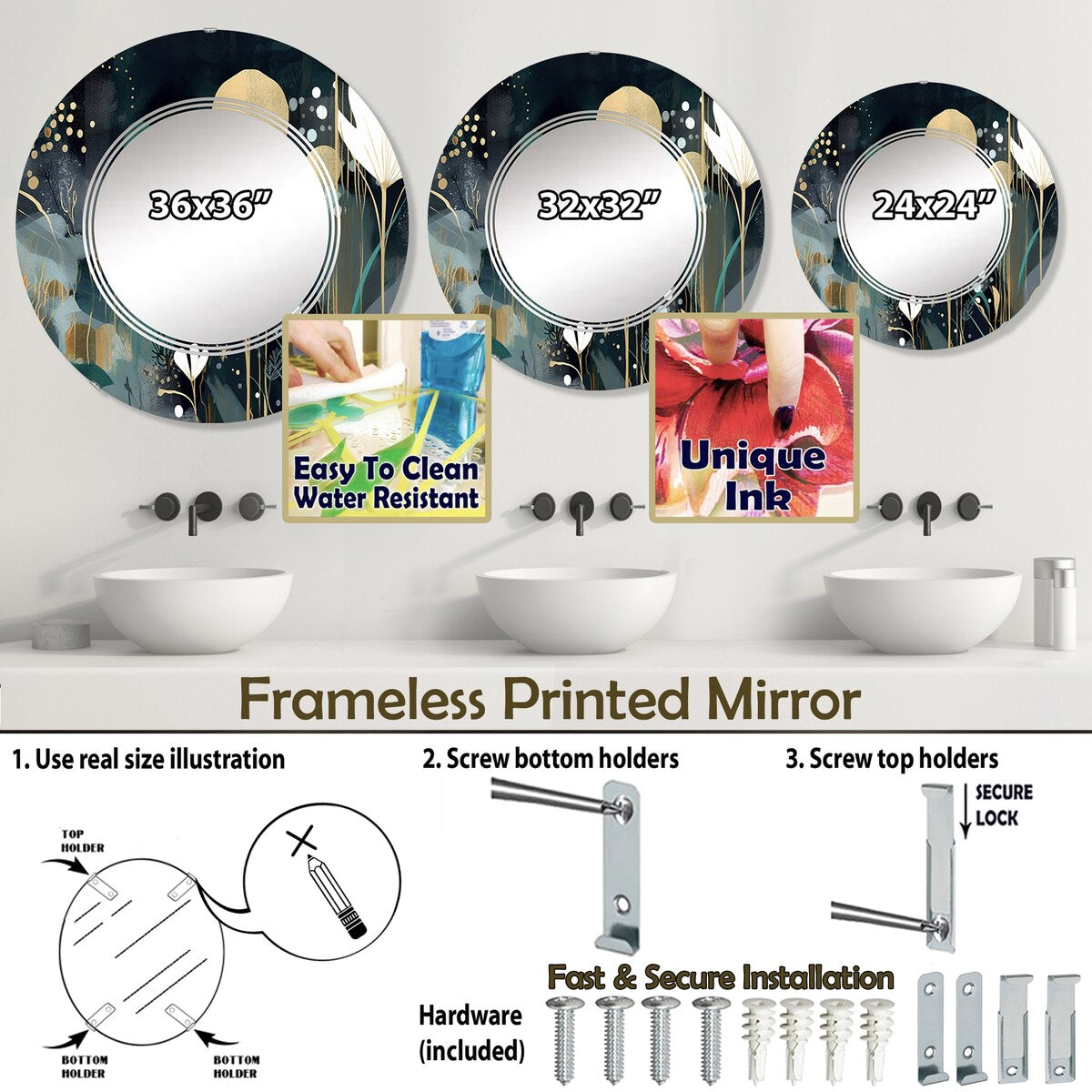 Designart "White Teal Plants In Chaos II" Floral Modern Wall Mirror