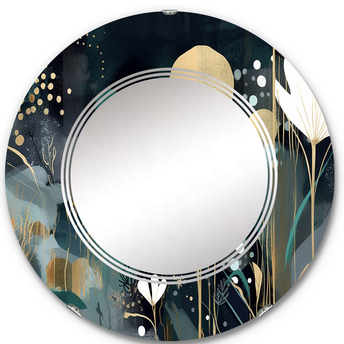 Designart "White Teal Plants In Chaos II" Floral Modern Wall Mirror