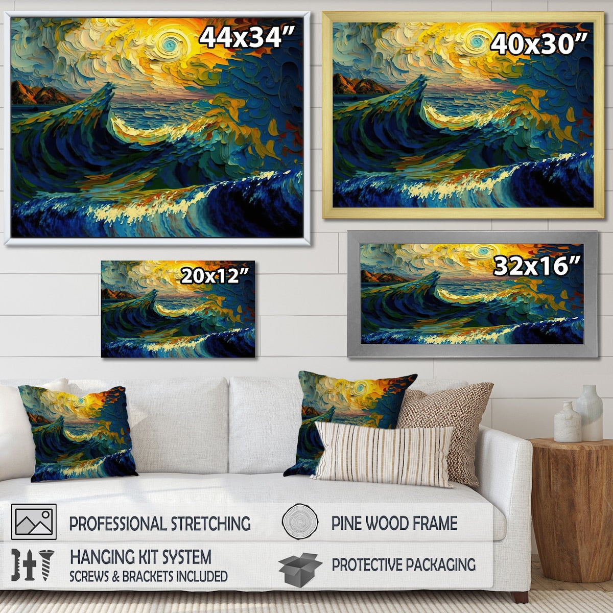 Designart "Wild Waves Breaking In The Sunset I" Coastal Waves Framed Wall Art Prints