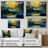 Designart "Wild Waves Breaking In The Sunset I" Coastal Waves Framed Wall Art Prints