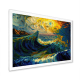 Designart "Wild Waves Breaking In The Sunset I" Coastal Waves Framed Wall Art Prints