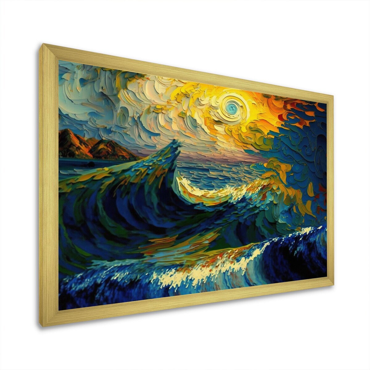 Designart "Wild Waves Breaking In The Sunset I" Coastal Waves Framed Wall Art Prints