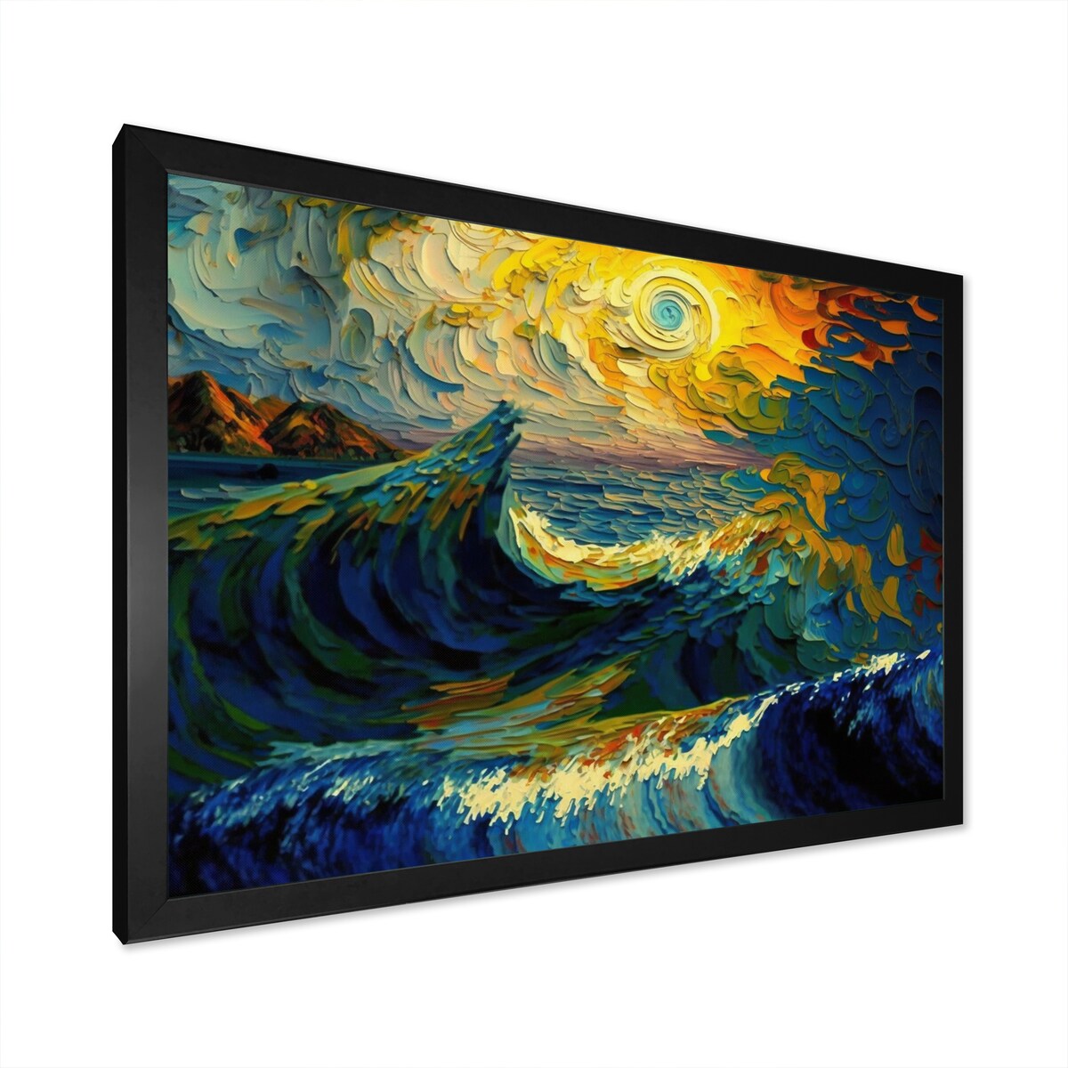 Designart "Wild Waves Breaking In The Sunset I" Coastal Waves Framed Wall Art Prints