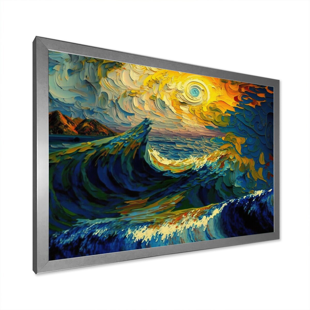 Designart "Wild Waves Breaking In The Sunset I" Coastal Waves Framed Wall Art Prints