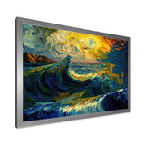 Designart "Wild Waves Breaking In The Sunset I" Coastal Waves Framed Wall Art Prints
