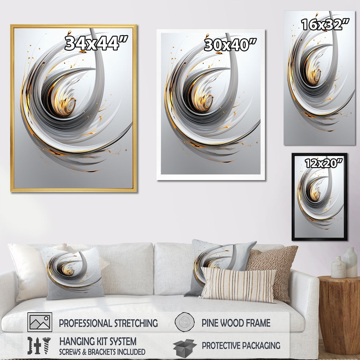 Designart "Wilderness of Ambition White Minimal Swirl" Abstract Shapes Framed Wall Art Living Room