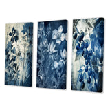 Designart "Wildflowers In Meadow Blue Vintage Botanical II" Flowers Blue - Gallery Set Of 3 For Office Decor
