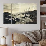 Designart "Wind Turbines Monochrome Coastal Harvest" Landscapes Multipanel Canvas Print set