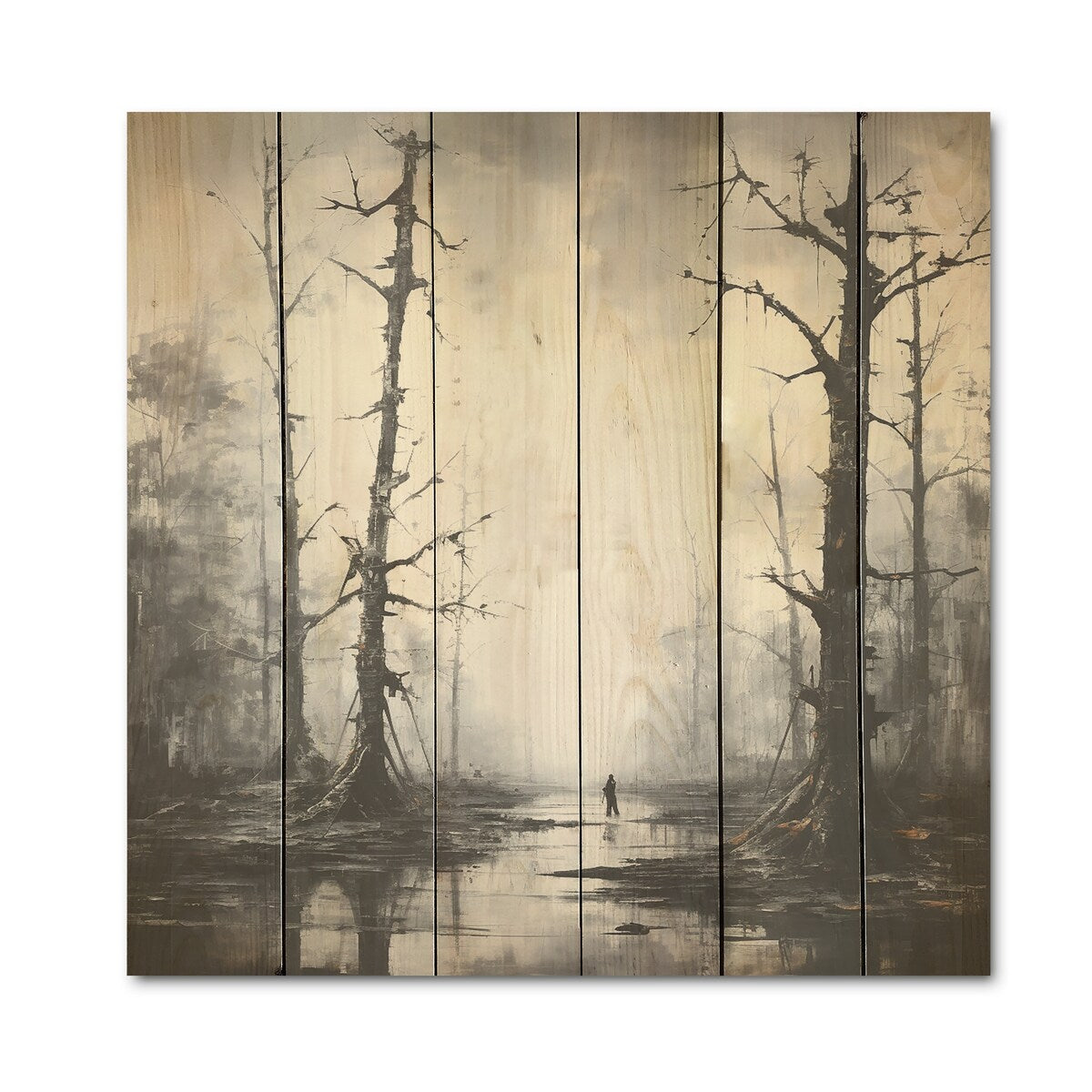 Designart "Winter Forest Solitude" Forest Wood Wall Decor - Traditional Grey Wood Panel On Natural Pine Wood