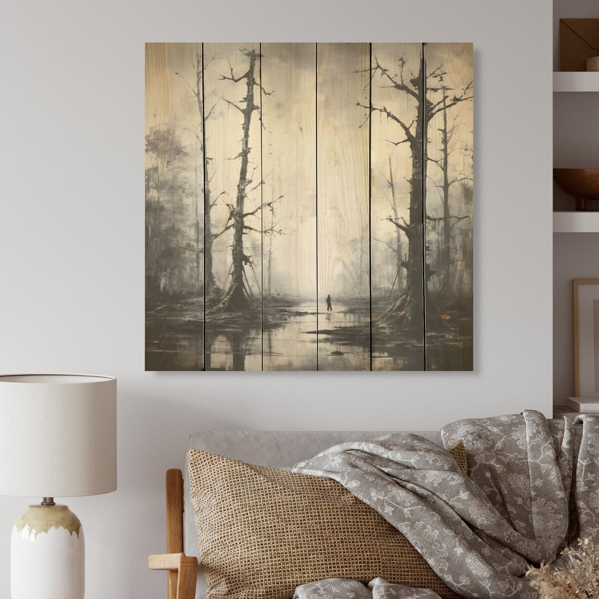 Designart "Winter Forest Solitude" Forest Wood Wall Decor - Traditional Grey Wood Panel On Natural Pine Wood