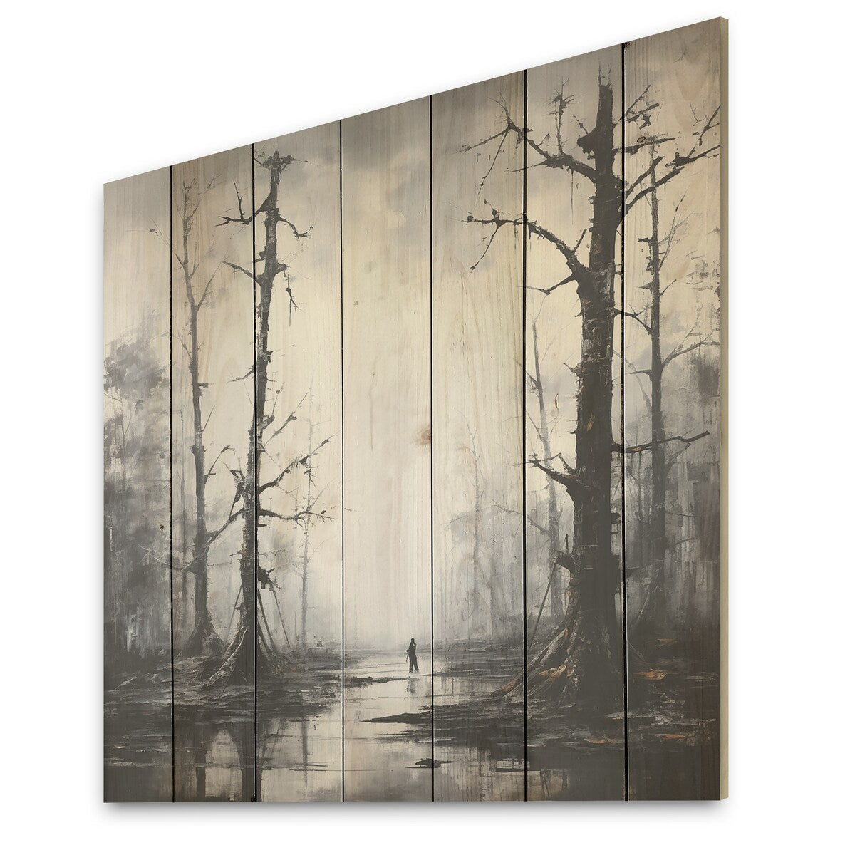 Designart "Winter Forest Solitude" Forest Wood Wall Decor - Traditional Grey Wood Panel On Natural Pine Wood