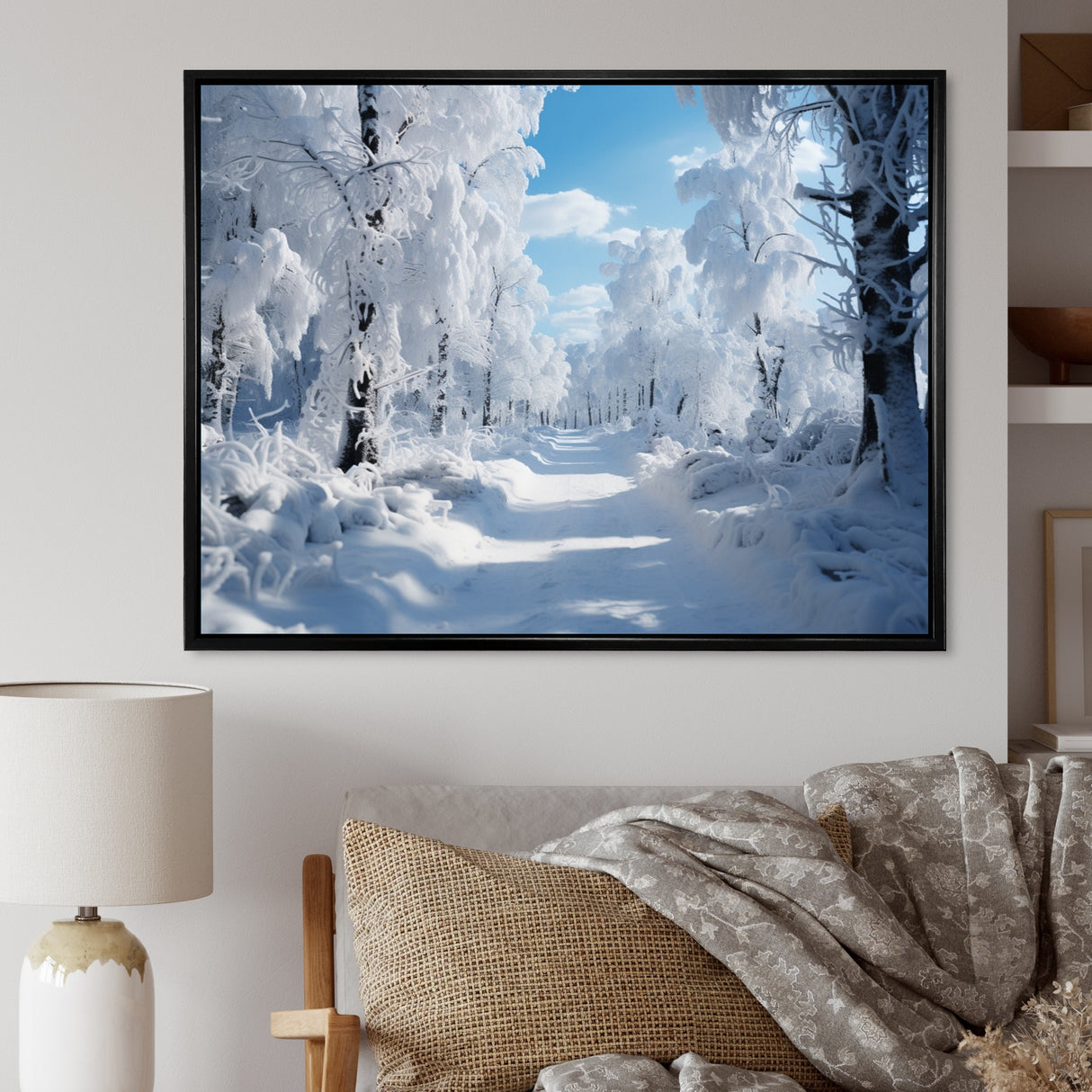 Designart "Winter Frosty Forest IV" Winter Landscape Framed Wall Decor