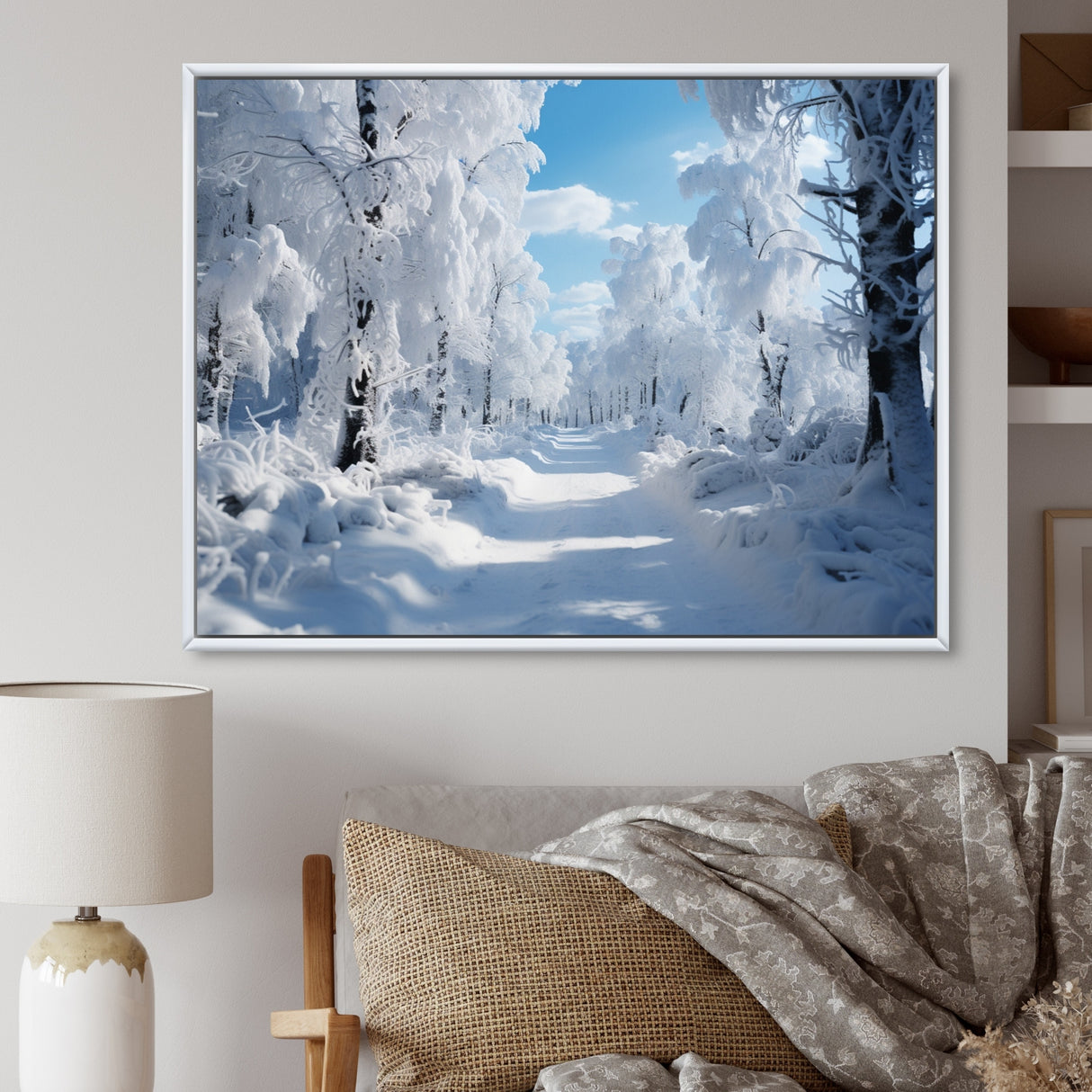Designart "Winter Frosty Forest IV" Winter Landscape Framed Wall Decor