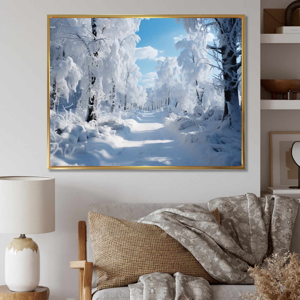 Designart "Winter Frosty Forest IV" Winter Landscape Framed Wall Decor