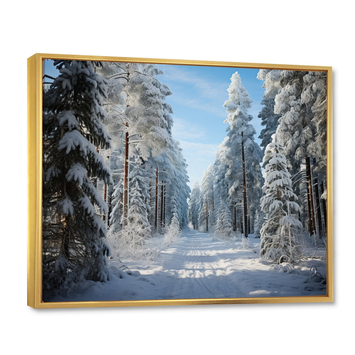 Designart "Winter Snowy Evergreen III" Winter Landscape Framed Wall Art Prints