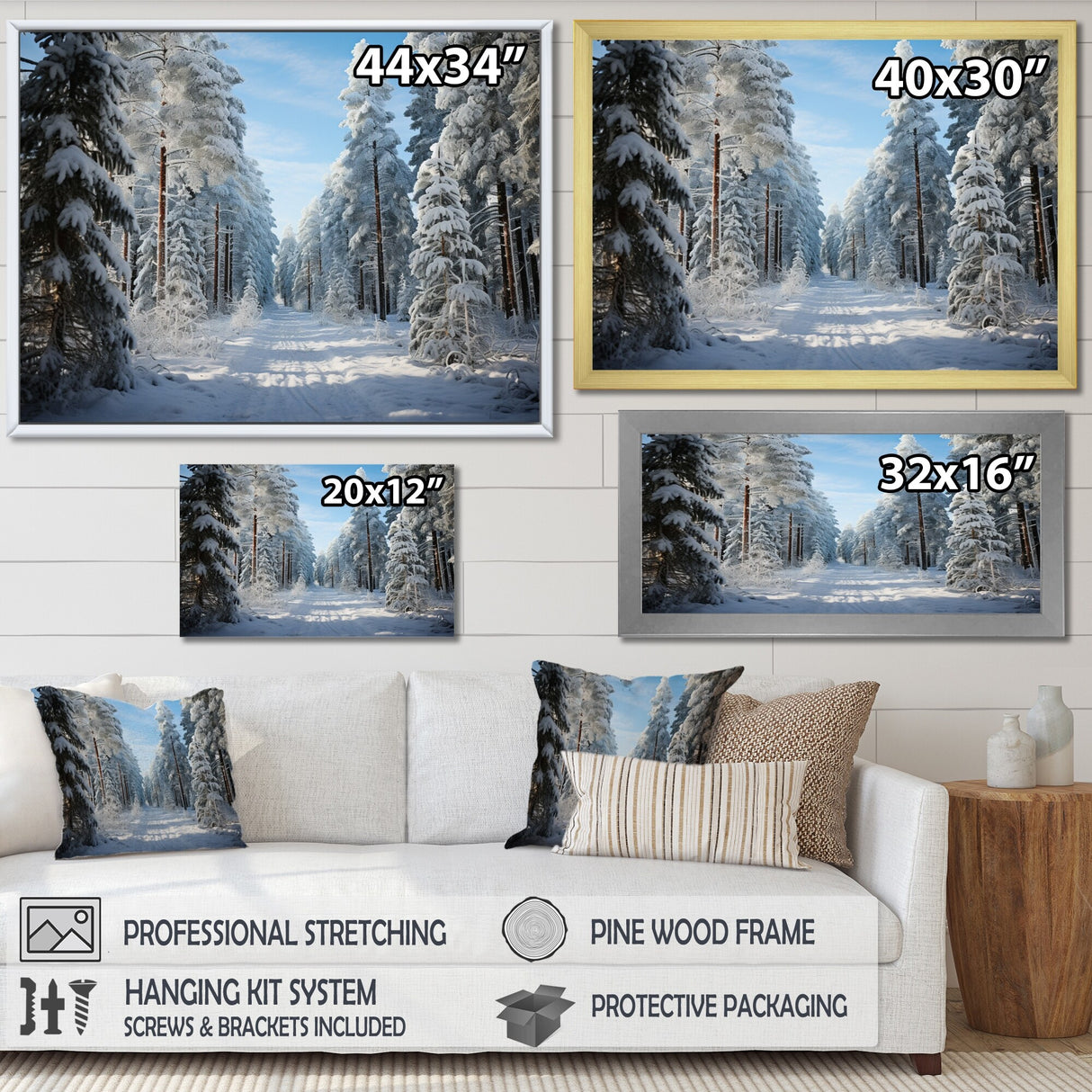 Designart "Winter Snowy Evergreen III" Winter Landscape Framed Wall Art Prints