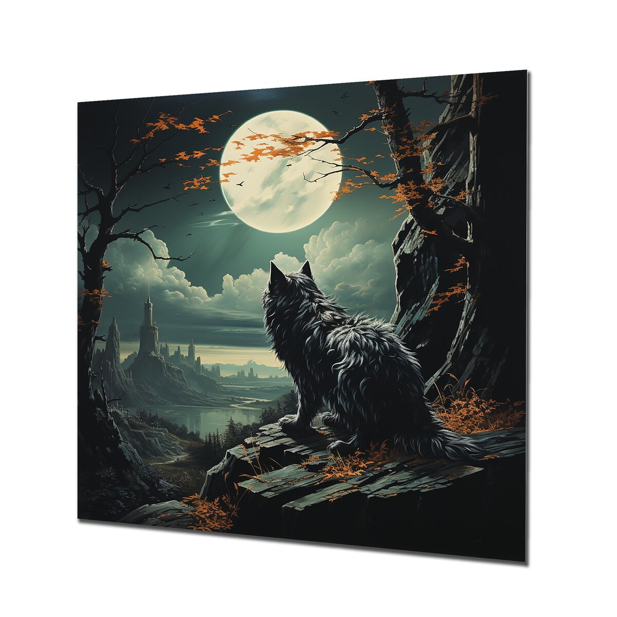 Designart "Wolf Howling At The Moon III" Fashion Bitcoin Metal Wall Art - White Metal Wall Décor Glam Metal Art Work