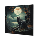 Designart "Wolf Howling At The Moon III" Fashion Bitcoin Metal Wall Art - White Metal Wall Décor Glam Metal Art Work