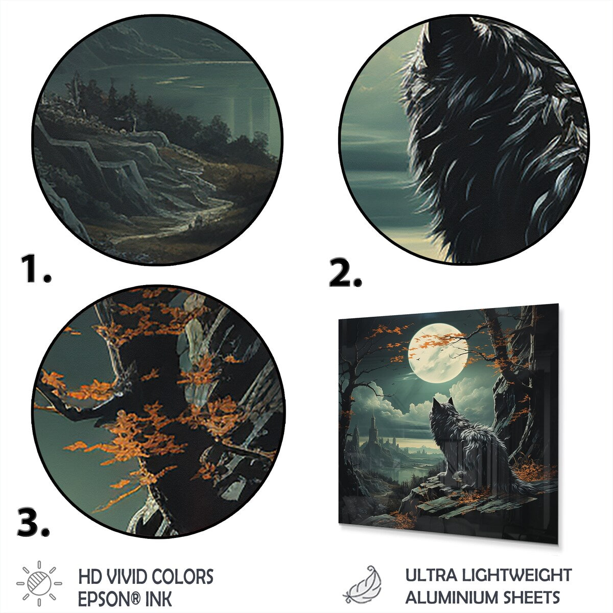 Designart "Wolf Howling At The Moon III" Fashion Bitcoin Metal Wall Art - White Metal Wall Décor Glam Metal Art Work