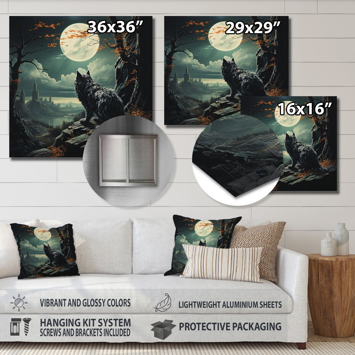 Designart "Wolf Howling At The Moon III" Fashion Bitcoin Metal Wall Art - White Metal Wall Décor Glam Metal Art Work