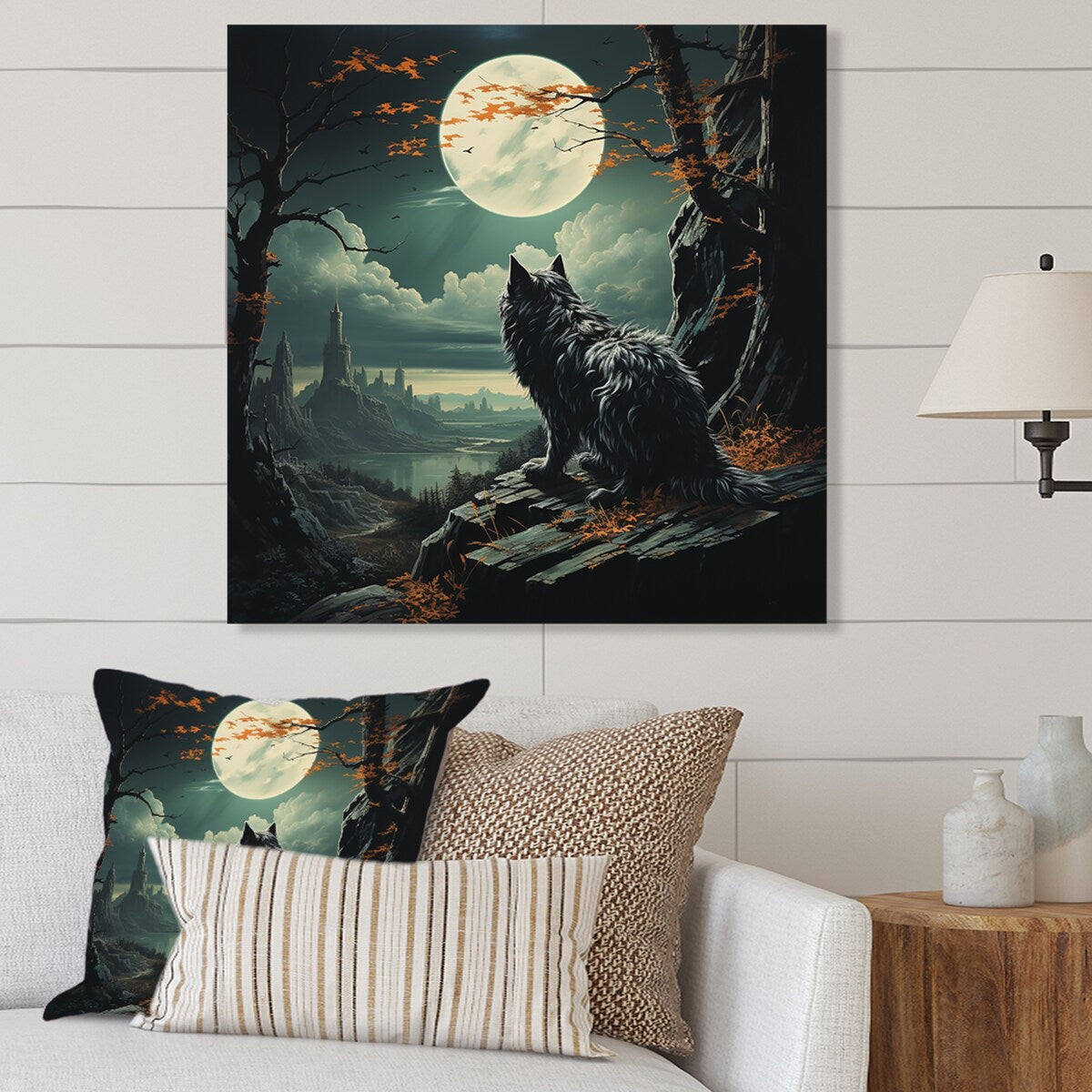 Designart "Wolf Howling At The Moon III" Fashion Bitcoin Metal Wall Art - White Metal Wall Décor Glam Metal Art Work