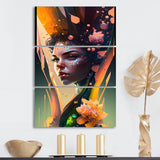 Designart "Woman Portrait With Flowers III" Woman Sci-Fi Canvas Art Print - 3 Panels