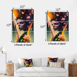 Designart "Woman Portrait With Flowers III" Woman Sci-Fi Canvas Art Print - 3 Panels
