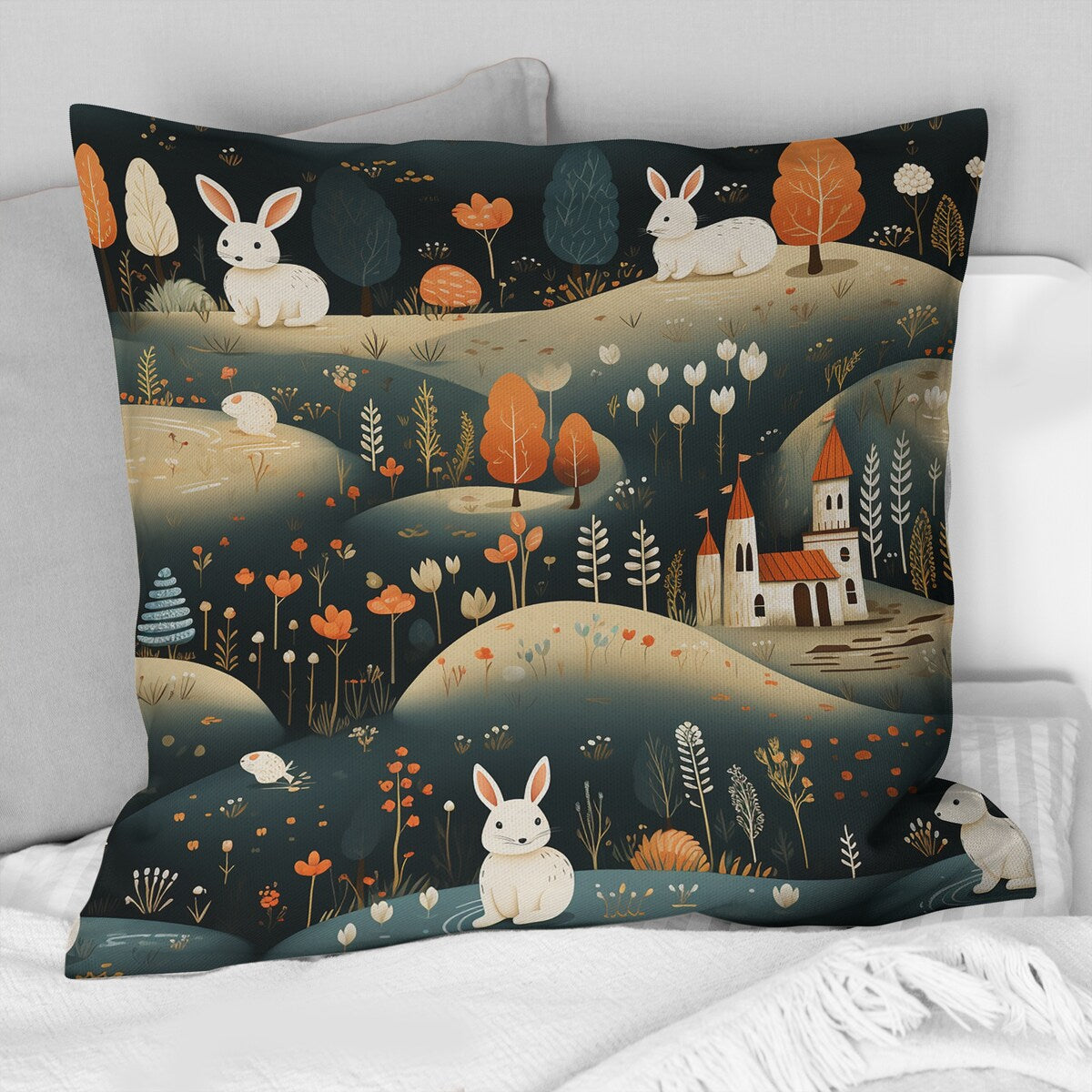 Designart "Woodland Rabbit Journey II" Animal Printed Throw Pillow