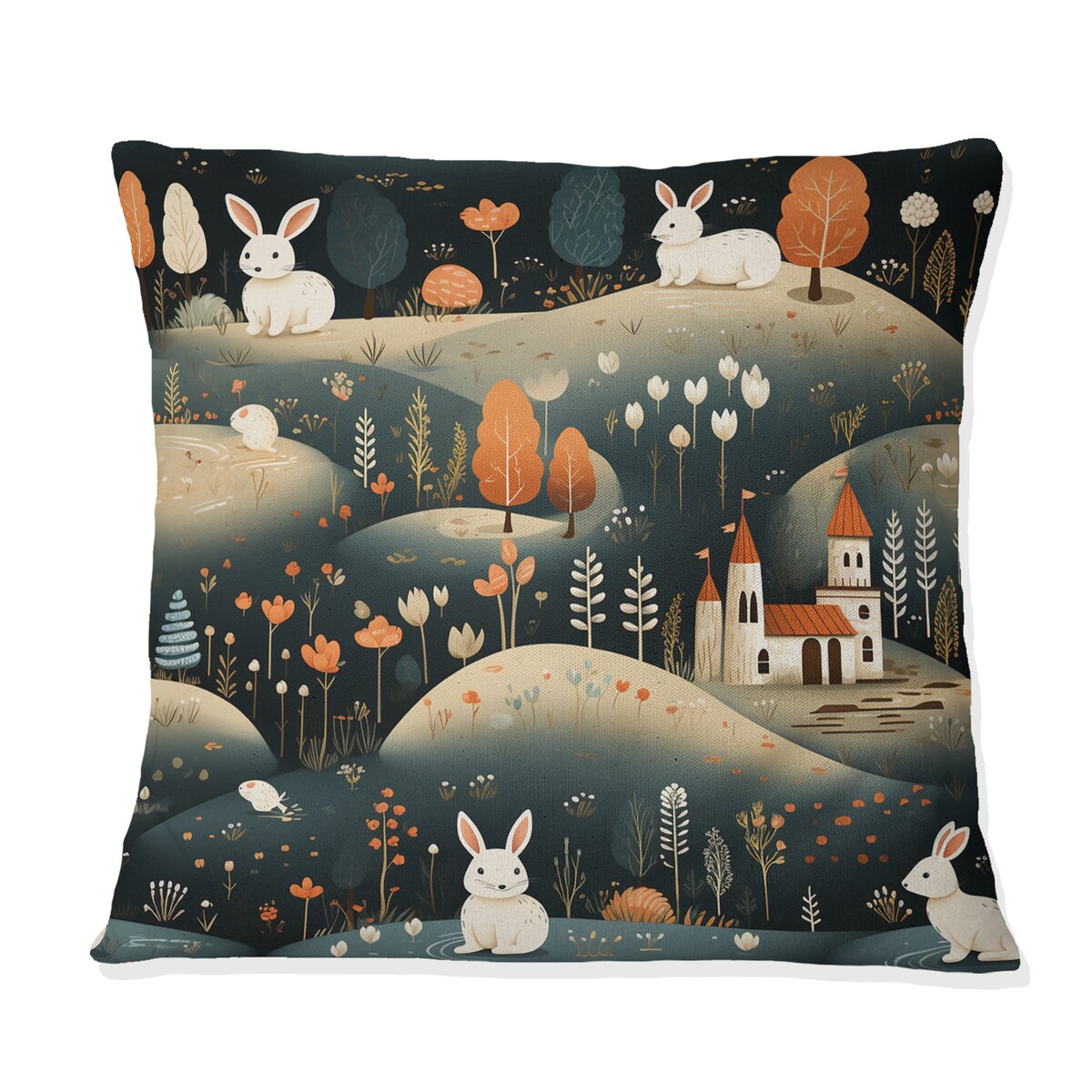 Designart "Woodland Rabbit Journey II" Animal Printed Throw Pillow