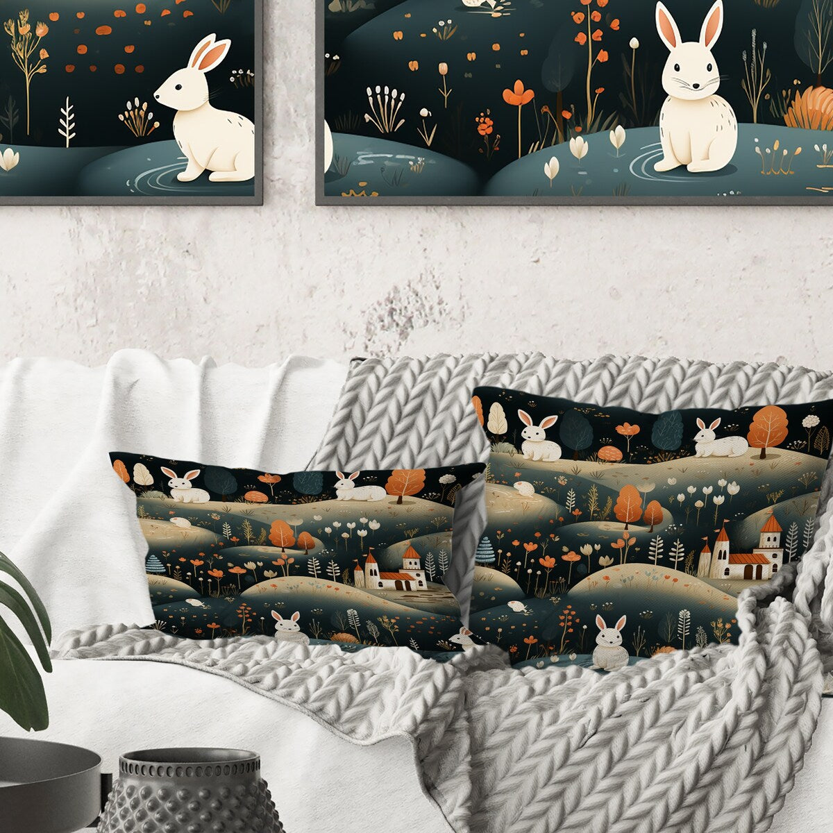 Designart "Woodland Rabbit Journey II" Animal Printed Throw Pillow