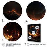 Designart "Yellow And Black Molecular Planet I" Planets Black Wall Decor - Global Entryway Framed Wall Art Print
