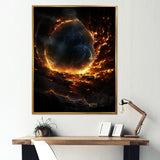 Designart "Yellow And Black Molecular Planet I" Planets Black Wall Decor - Global Entryway Framed Wall Art Print