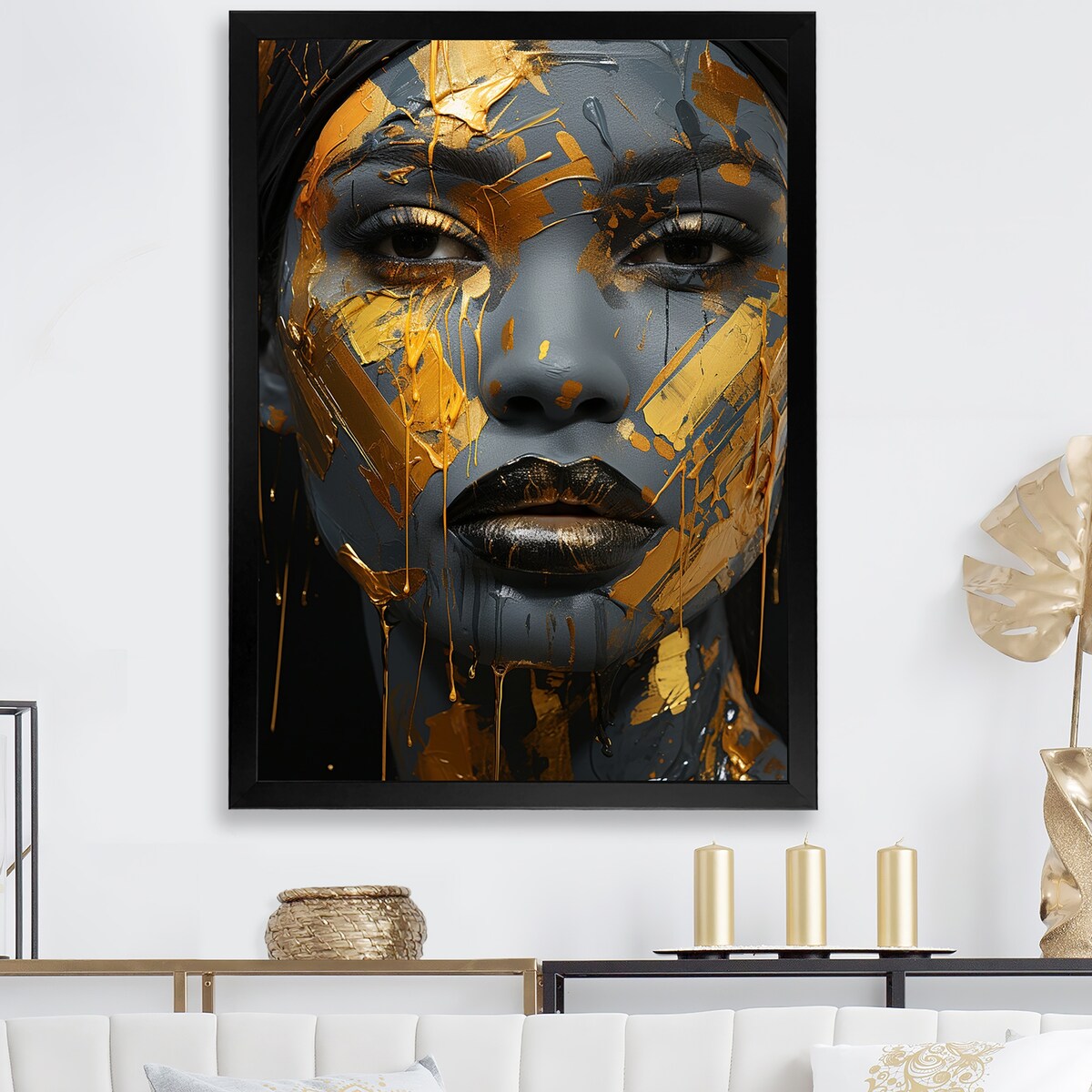 Designart "Yellow And Blue African Grace Portrait Of Beauty III" Woman African Yellow Bedroom Framed Canvas Wall Art