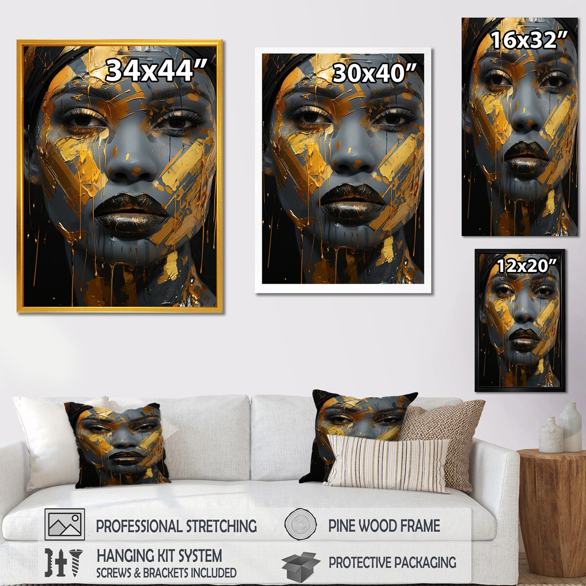 Designart "Yellow And Blue African Grace Portrait Of Beauty III" Woman African Yellow Bedroom Framed Canvas Wall Art
